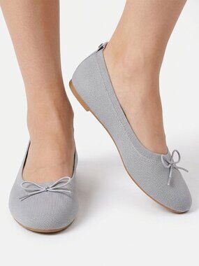 Danskin Wonder Grey Vegan Knit Ballet Flats Bow Detail Rounded Toe Shoes Size 8